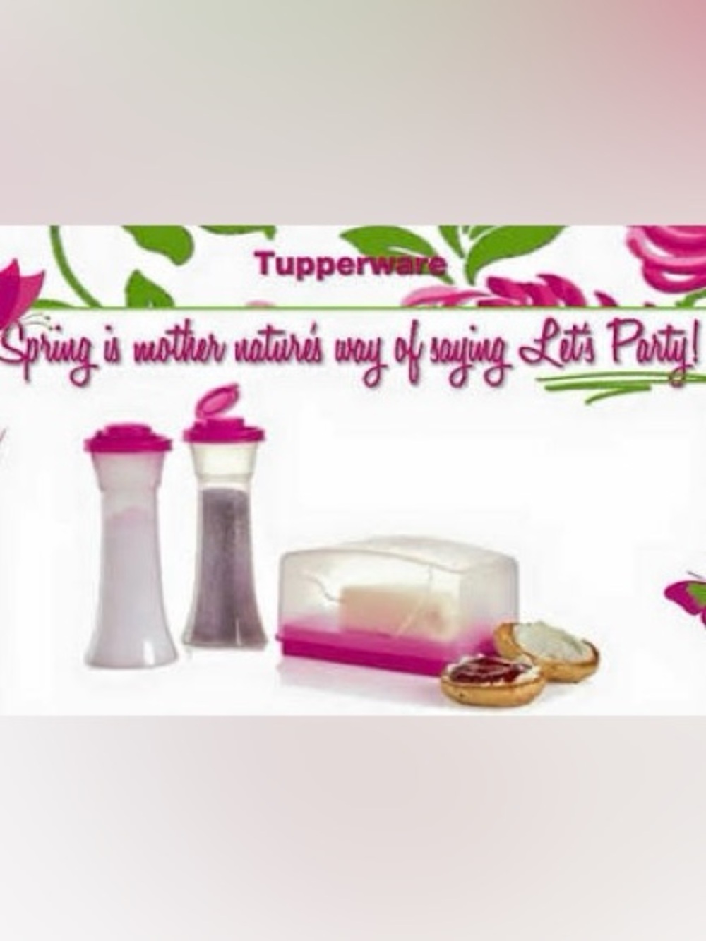 Pink Tupperware Table accessories set. Butter dish and salt and pepper shakers